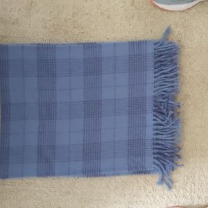 Blue Plaid Alpaca Scarf with fringe